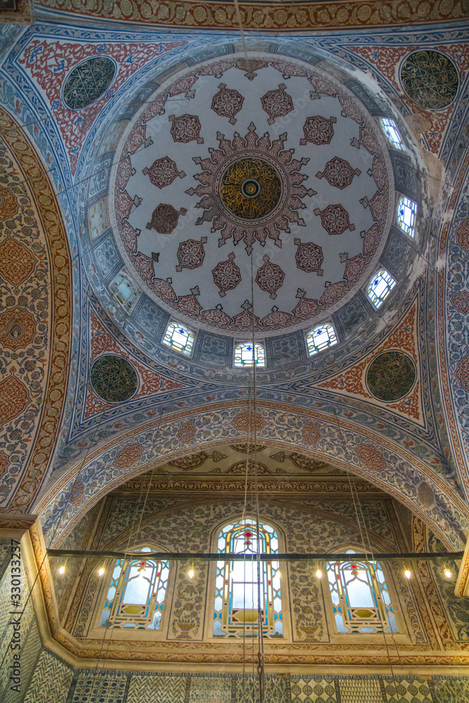 The interior of the historic Blue Mosque in Istanbul. Turkey.