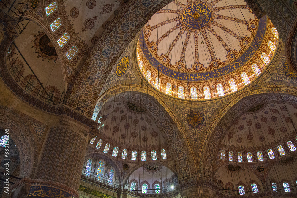 The interior of the historic Blue Mosque in Istanbul. Turkey. The interior of the historic Blue Mosque in Istanbul. Turkey.