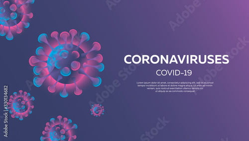 Coronavirus (COVID-19). Coronavirus outbreak, 80s, 3d background, neon. Viral disease banner, health hazard. Vector illustration EPS10
