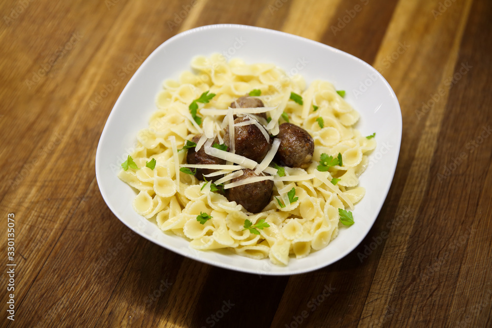 Homemade pasta with Swedish meatballs