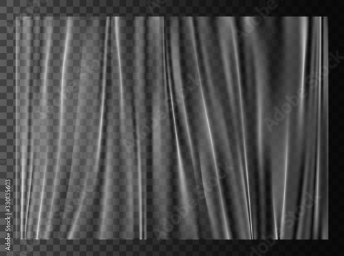 Plastic wrap isolated on a transparent background. White realistic stretched polyethylene packaging. Glossy PVC background.