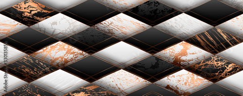 Luxury paper cut background, Abstract decoration, golden pattern, halftone gradients, 3d Vector illustration. Black, white, blue, gold waves Cover template, geometric shapes, modern minimal banner.