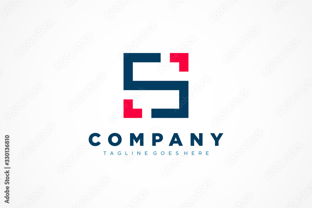 Obraz premium Square Line Initial Letter S Logo. Flat Vector Logo Design Template Element.