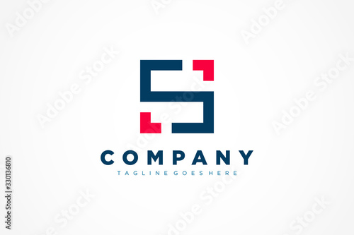 Square Line Initial Letter S Logo. Flat Vector Logo Design Template Element.