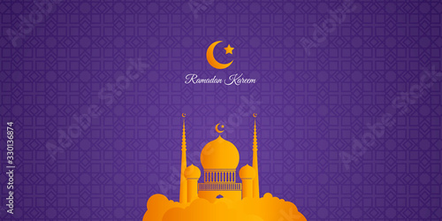 Greeting card ramadan kareem background with modern pattern, star, and mosque decoration. Abstract background for presentation design, banner, flyer, poster, corporate and business