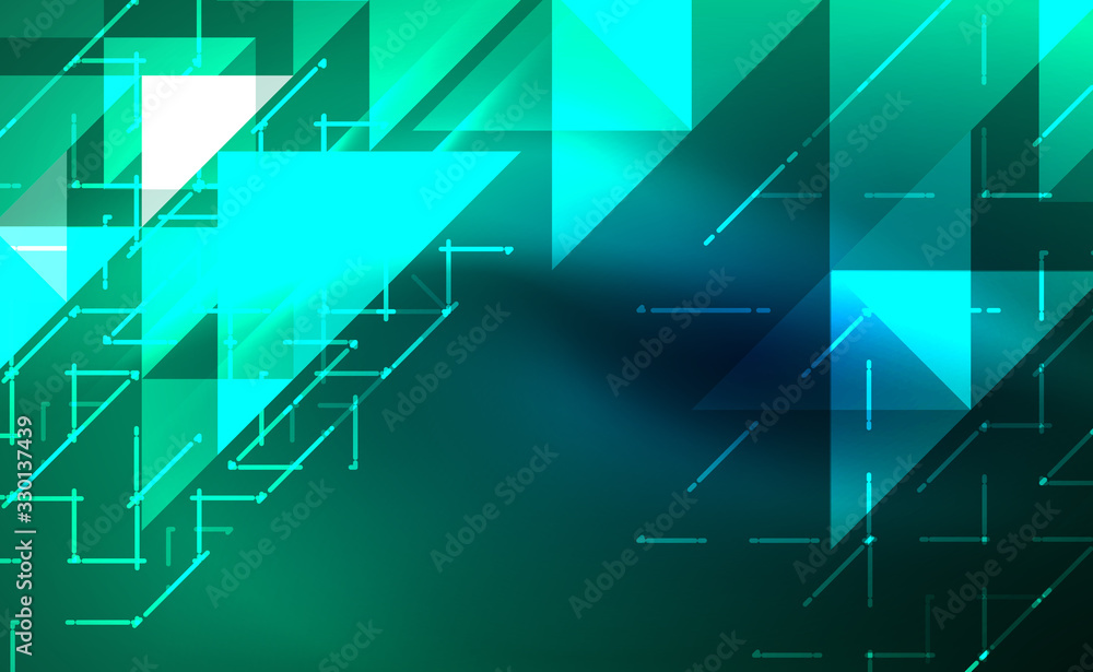 Abstract background, mosaic triangle pattern with transparent effects on glowing neon shiny backdrop. Vector Illustration For Wallpaper, Banner, Background, Card, Book Illustration, landing page