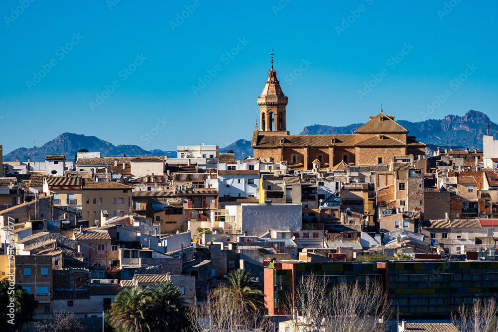 Cieza with its church, Parroquia La Asuncion in the Murcia region in Spain