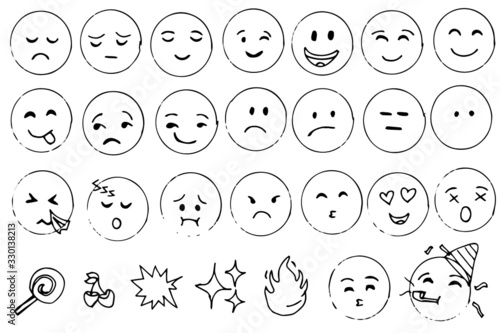 Hand drawing of a collection of emojis for web and background