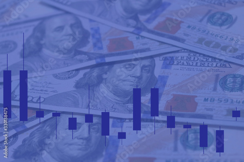 business graph and money. Dollar index background for trading and investment