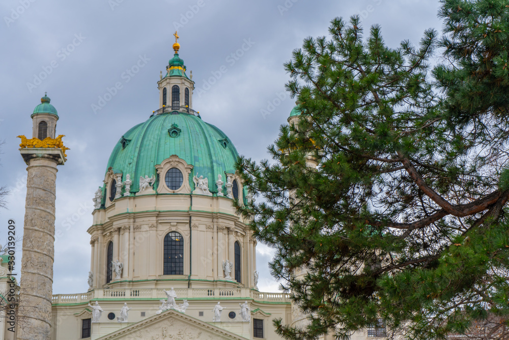 St. Charles Church (Karlskirche) a Baroque church located on the south side of Karlsplatz in Vienna, Vienna, Austria.
