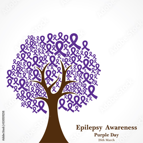World epilepsy day (Purple day) - Epilepsy Awareness-26 march. Purple ribbon.