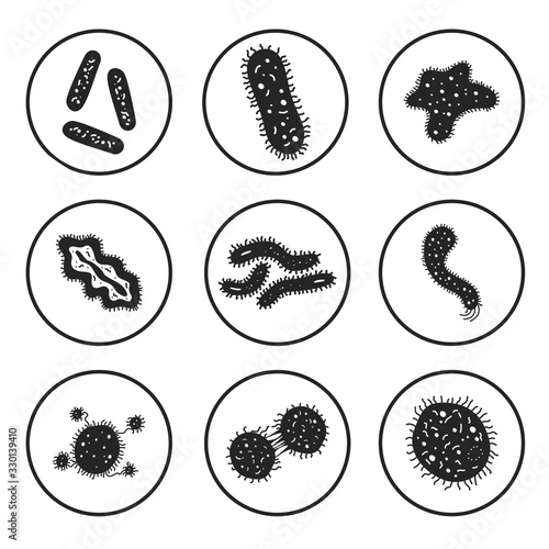 Vector virus and bacteria dark icon set
