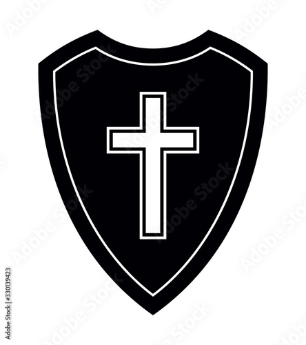 Free Download Christian Cross and Shield of Faith. Church Logo. Religious Symbol. Creative Christian Icon. Black and White - GFXLoad