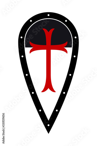 Medieval Shield. Templar Shield. Shield of Knight with Cross. Design Elements. Vector Illustration