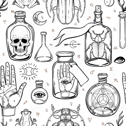 Mystic, magic, background. Religion and the occultism with esoteric and mason...