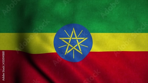 Ethiopia flag waving in the wind. National flag of Ethiopia. Sign of Ethiopia. 3d illustration
