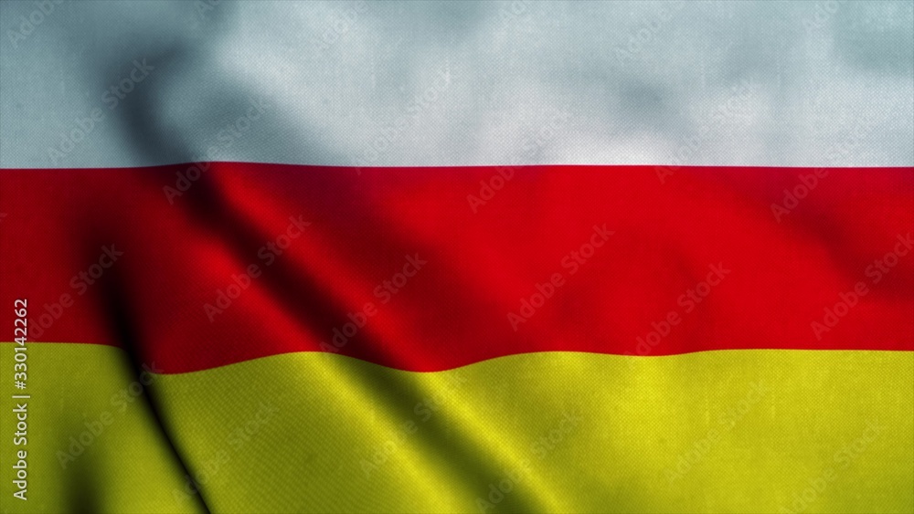 South Ossetia flag waving in the wind. National flag of South Ossetia. Sign of South Ossetia. 3d illustration South Ossetia flag waving in the wind. National flag of South Ossetia. Sign of South Ossetia. 3d illustration