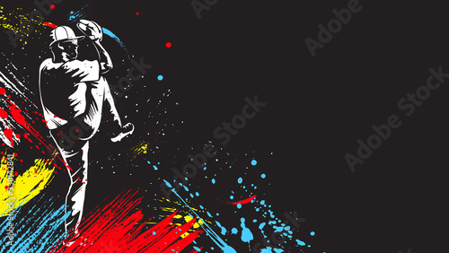 Baseball player. Baseball cap. Hitter swinging with bat. Abstract isolated vector silhouette. Iink drawing