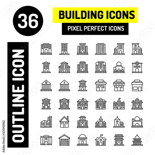 36 Building outline icon, Modern Building icons set, vector Illustration