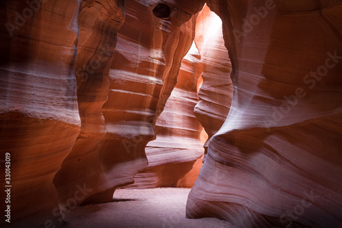 Stunning shot of a slot canyon with a light ray in Lower Antelope Canyon in Arizona USA.