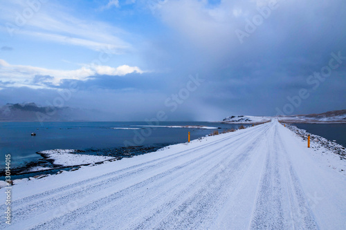 winter landscape with road and snow Iceland © Gvido