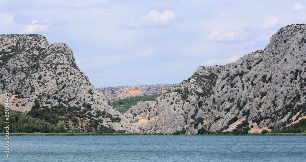 blue water and mountains, Lake Visovac, N.P. Krka, Croatia
