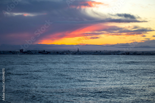 sunrise over the sea Reykjavik