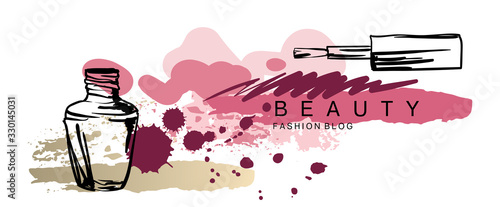 Cosmetics and fashion banner with  nail polish and brush strokes
