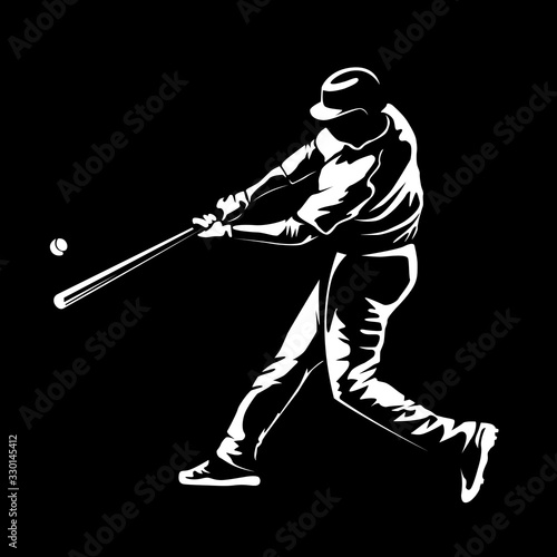 Baseball player. Baseball cap. Hitter swinging with bat. Abstract isolated vector silhouette. Iink drawing