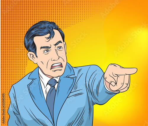Senior business people staring sideways and pointing finger. Pop art retro illustration comic Style Vector, Separate images of people from the background.