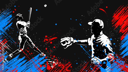 Baseball player. Baseball cap. Hitter swinging with bat. Abstract isolated vector silhouette. Iink drawing