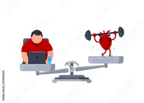 Freelancer or programmer has been working for a long time for the PC banance on the scales and problems with the sergeant. Stress, malaise concept