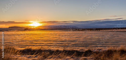 winter sunset Icelandic landscape
