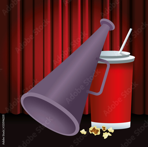 directors megaphone and soda cup, colorful design