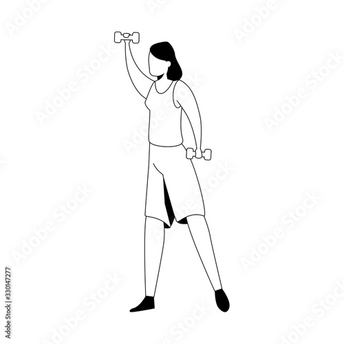 beautiful woman with dumbbells isolated icon vector illustration design