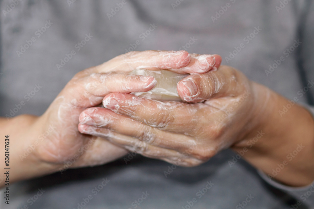 Fototapeta premium Soap hand washing for virus infection protection