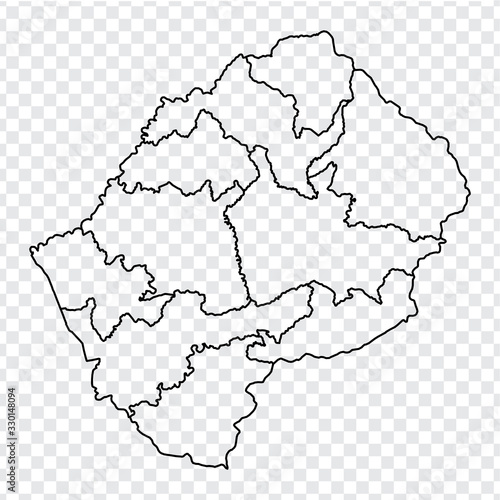 Blank map of Lesotho. High quality map Kingdom of Lesotho with provinces on transparent background for your web site design, logo, app, UI. Africa. EPS10.