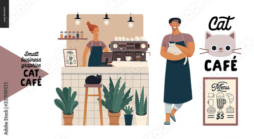 Cat cafe - small business graphics - owner and barista