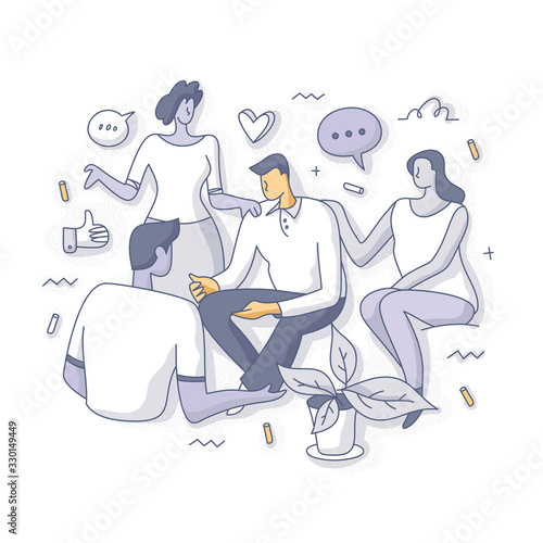 Peer Support & Group Therapy Doodle Concept Illustration