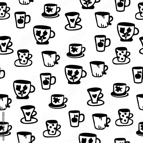 seamless pattern with cups on white background