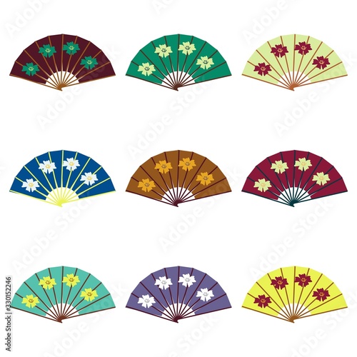 set with fans on white background 
