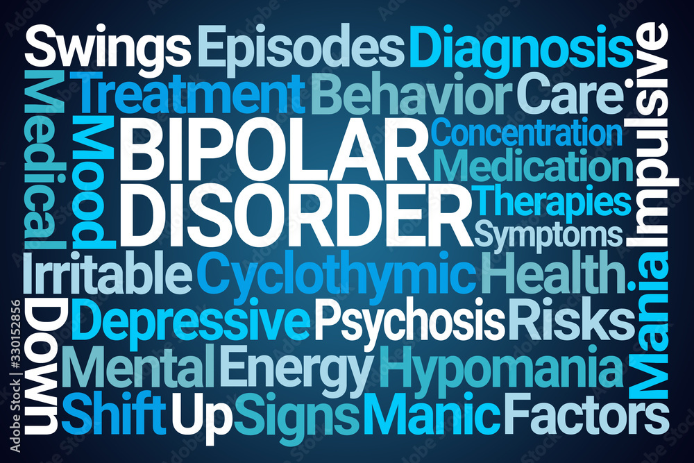 Bipolar Disorder Word Cloud on Blue Background Bipolar Disorder Word Cloud on Blue Background