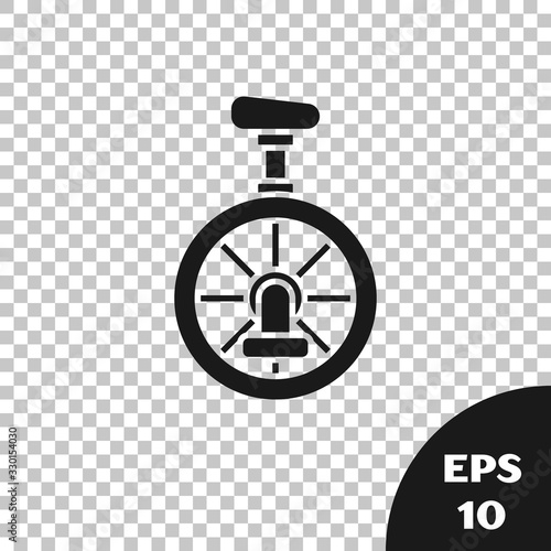 Black Unicycle or one wheel bicycle icon isolated on transparent background. Monowheel bicycle. Vector Illustration