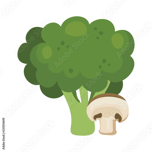 fresh broccoli with mushroom vegetables vector illustration design