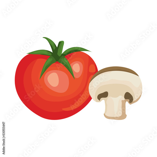 fresh tomato with mushroom vegetables vector illustration design