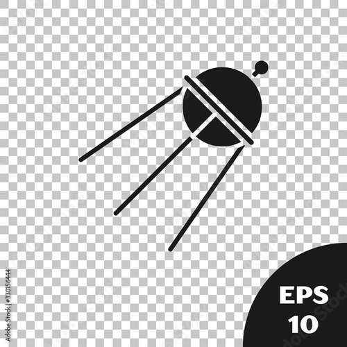 Black Satellite icon isolated on transparent background. Vector Illustration