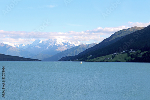 Panoramic view of Lake Resia in the Friuli Alps