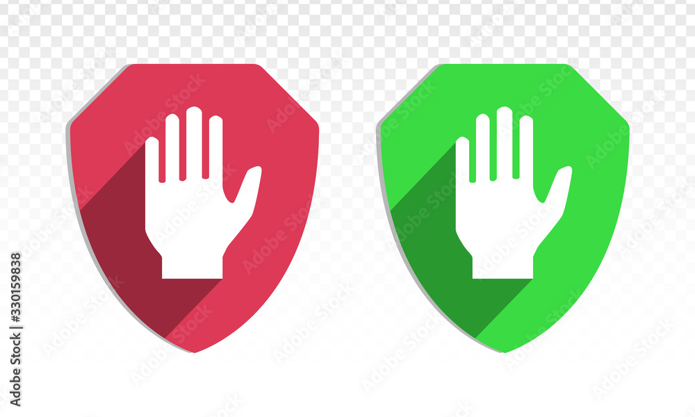 Shield with hand block or adblock - flat icon for apps and websites Shield with hand block or adblock - flat icon for apps and websites