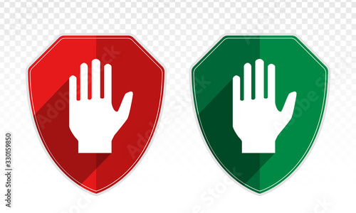Shield with hand block or adblock - flat icon for apps and websites