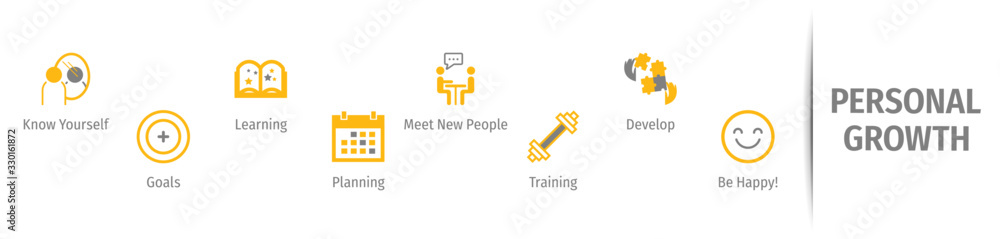 Personal Growth and Development Flat Vector Icons. Personal Growth and Development Vector Background with Icons.